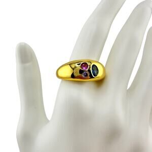 Modern Chunky Crystal Rhinestone Multicolor Gold Tone Stack Size 7.5 Ring